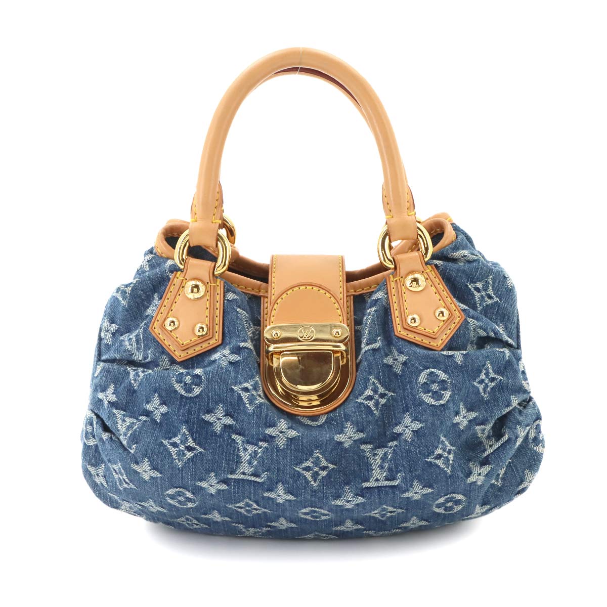 Monogram Denim Pleaty Hand Bag Canvas Blue M95020