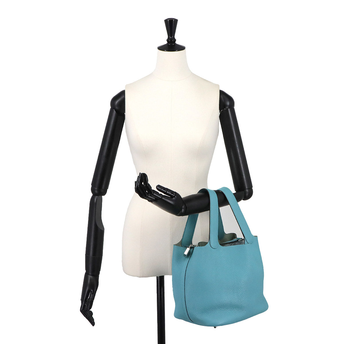 Picotin Lock MM Hand Bag Taurillon Clemence Blue Atoll