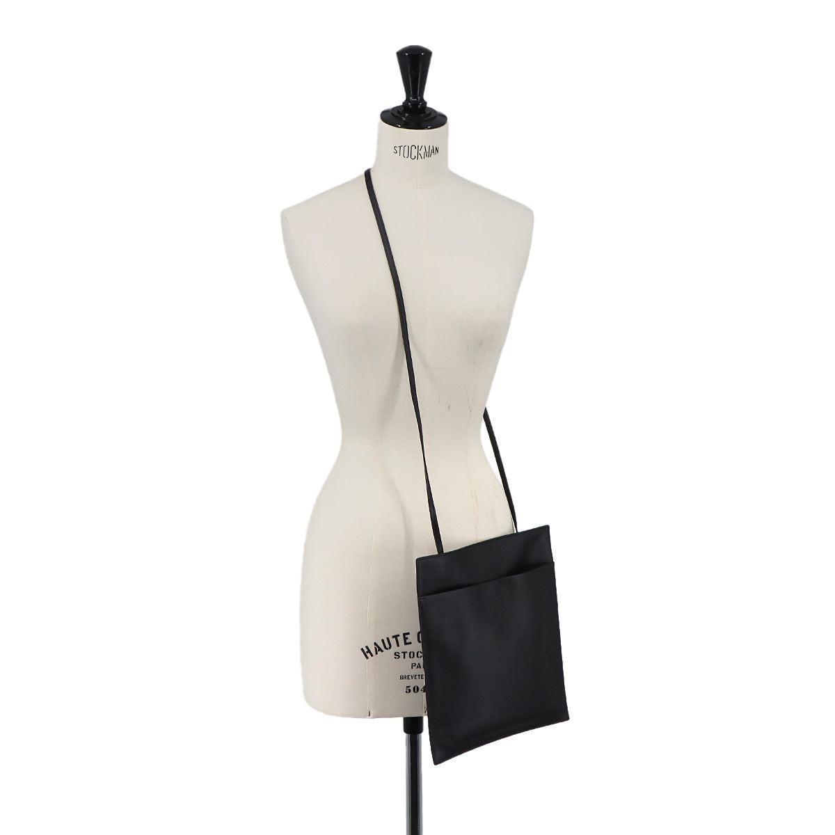 Large Pocket Bag Shoulder Bag Leather Black W1509 Purse