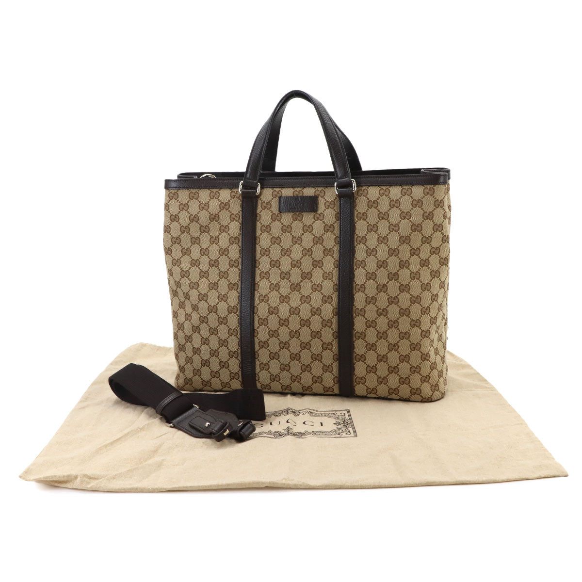 GG Canvas 2way Tote Shoulder Bag Leather Beige Brown 449169