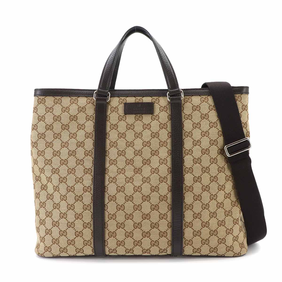 GG Canvas 2way Tote Shoulder Bag Leather Beige Brown 449169