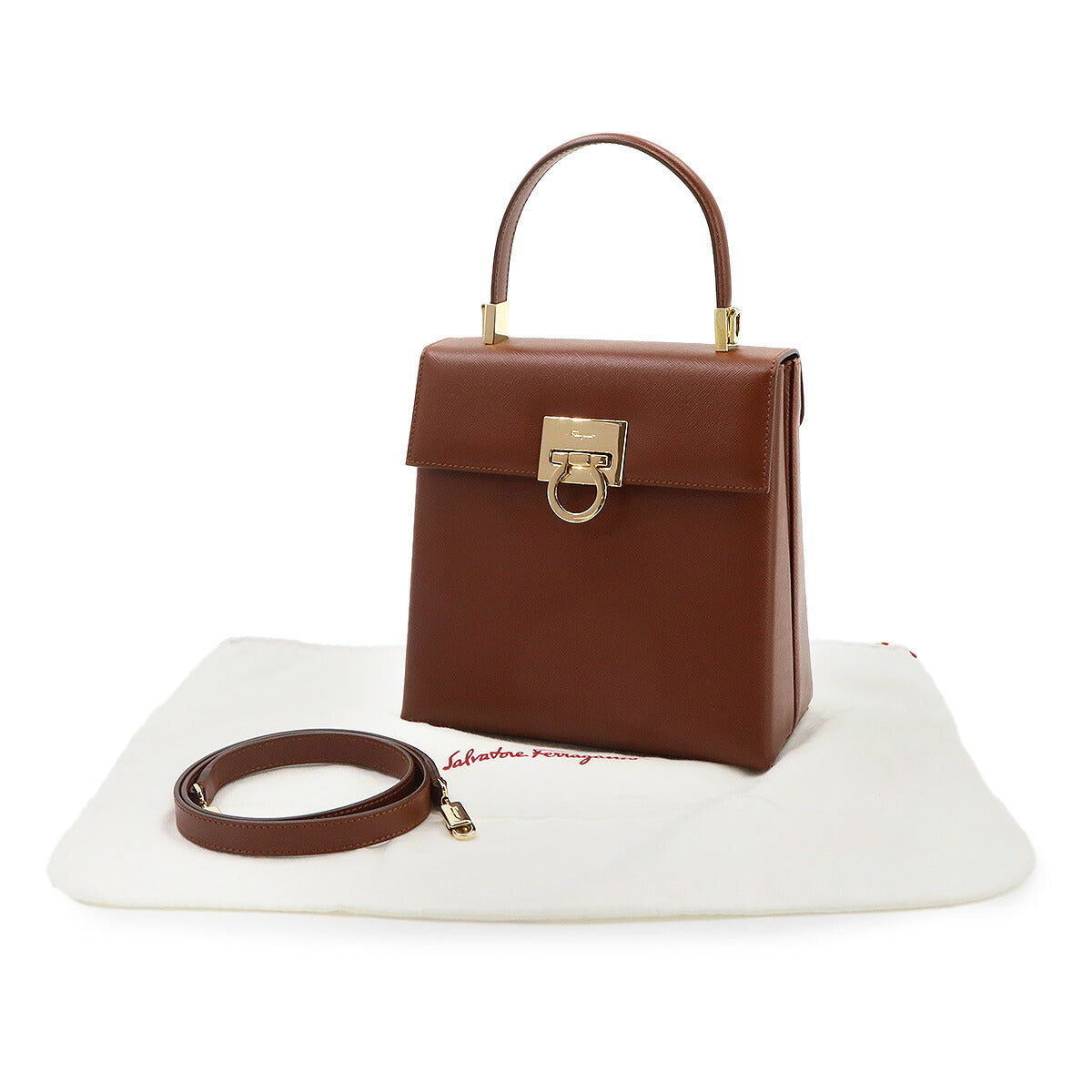 Gancini Hand Shoulder Bag Leather Cognac Brown