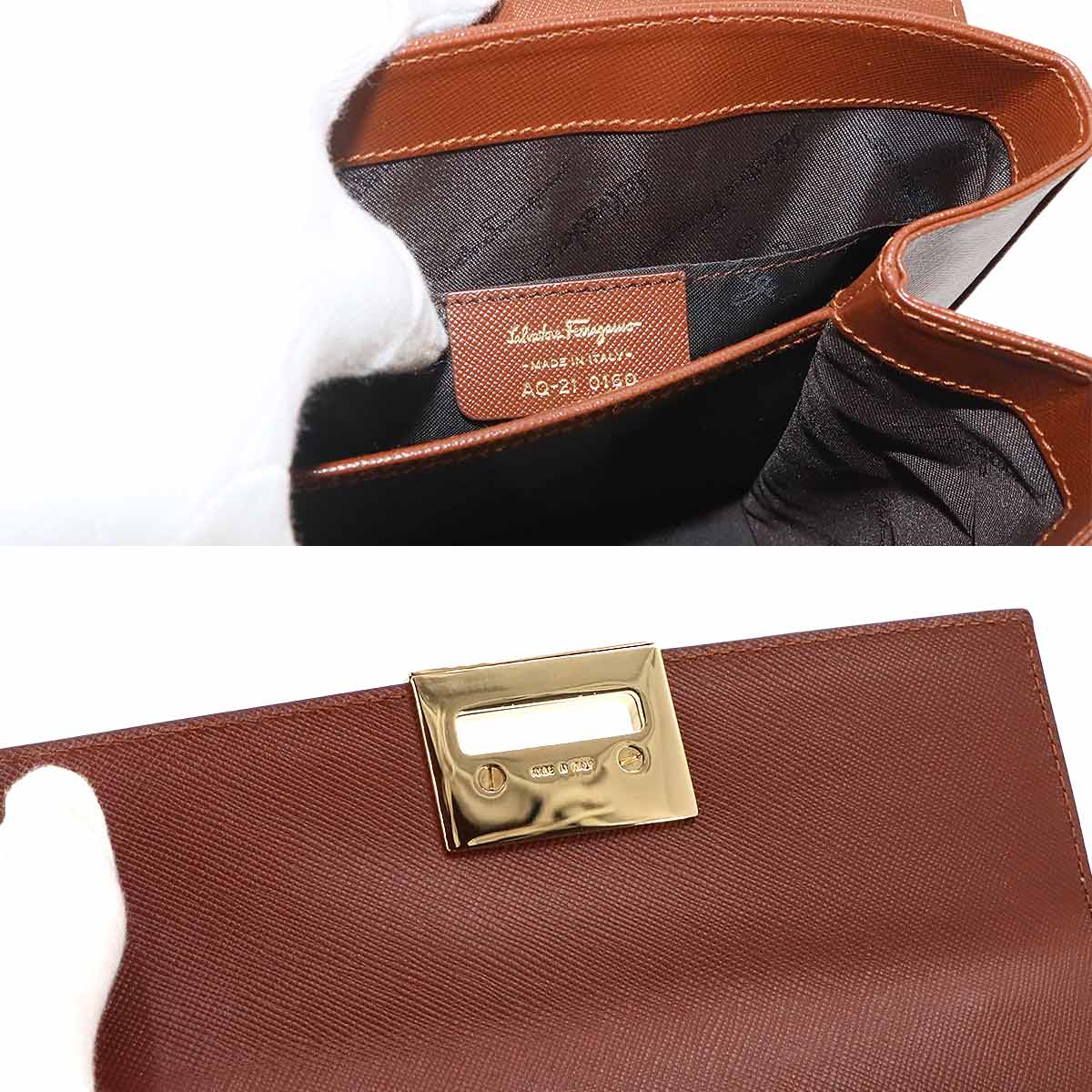 Gancini Hand Shoulder Bag Leather Cognac Brown