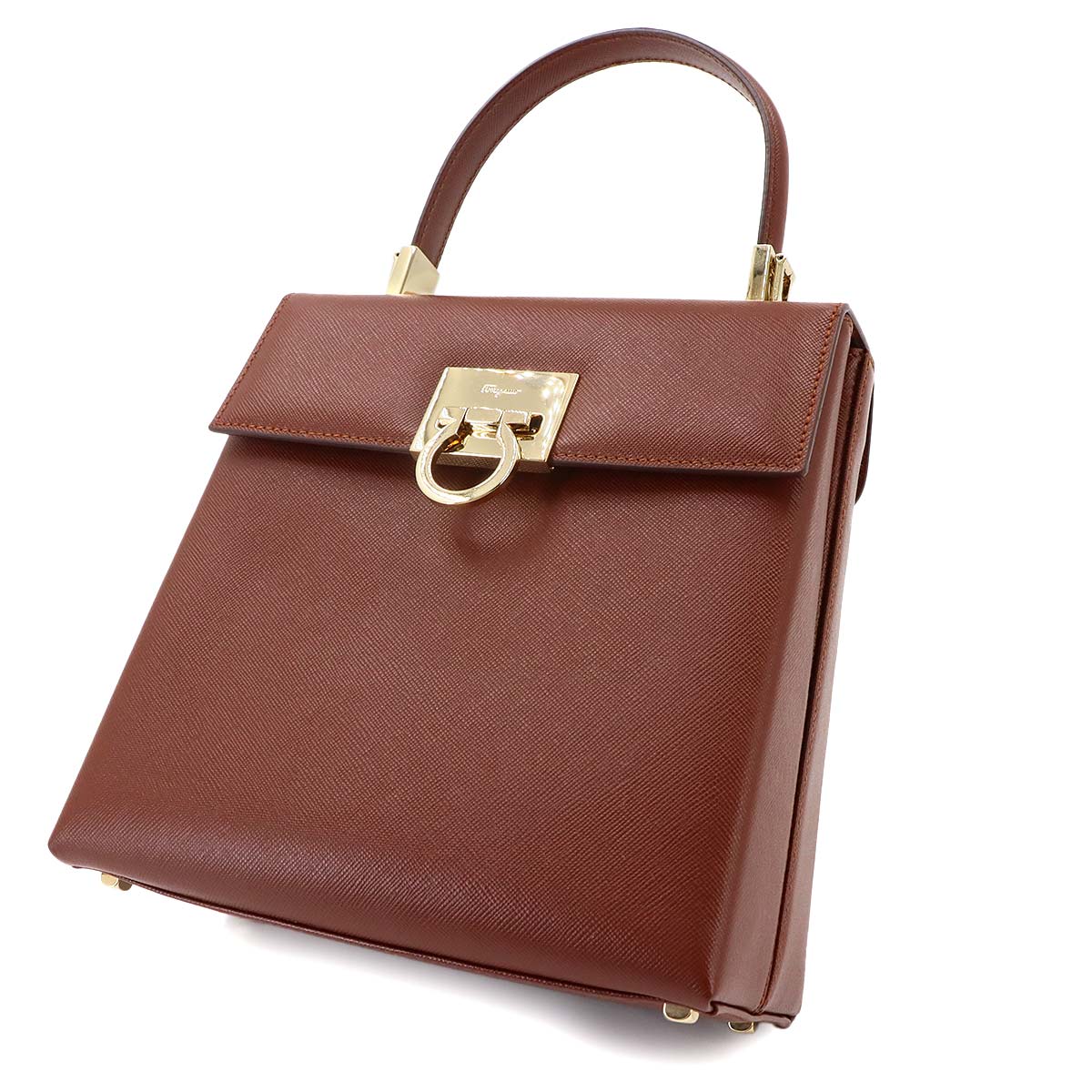 Gancini Hand Shoulder Bag Leather Cognac Brown