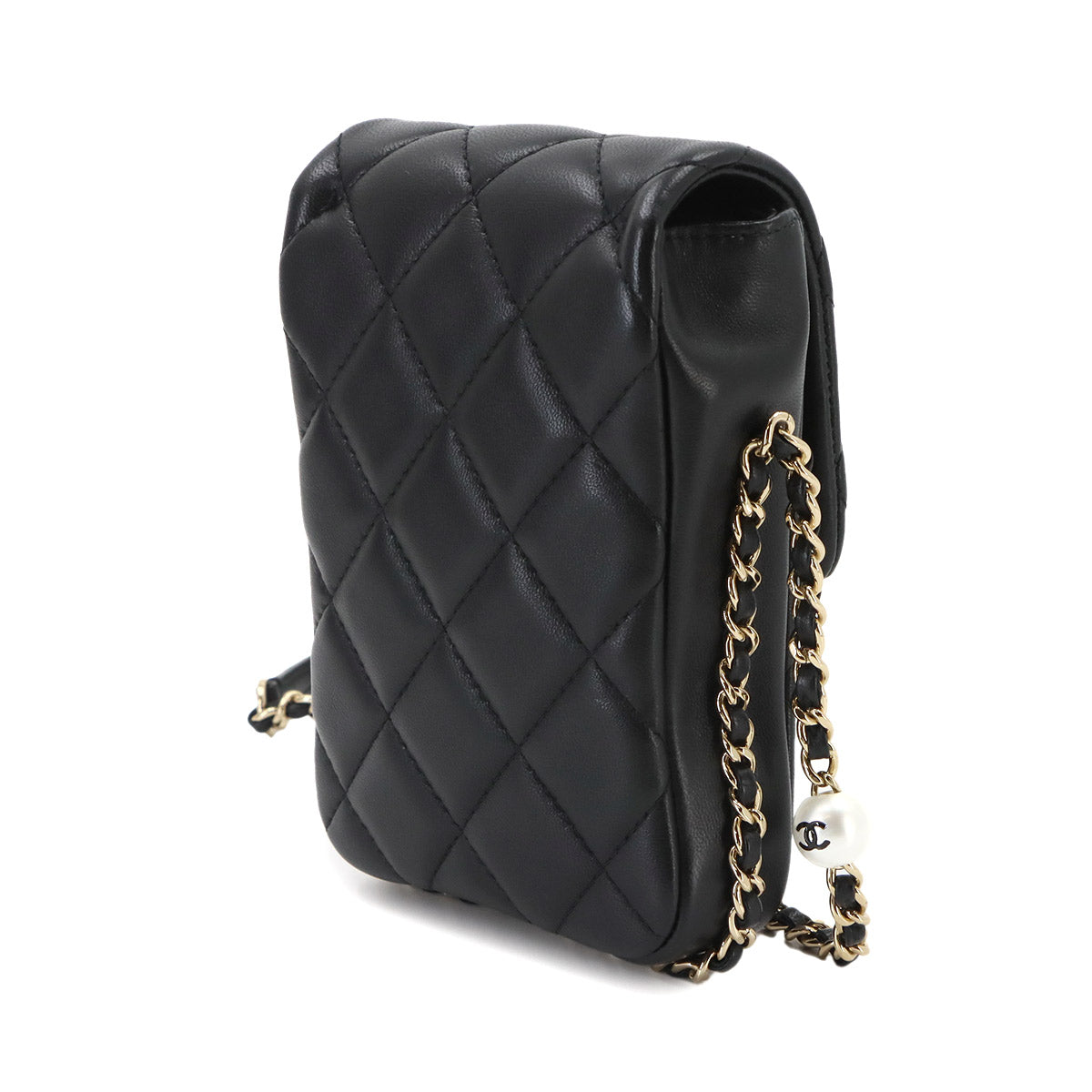 Matelasse Mobile Phone Case Chain Shoulder Bag Leather Black