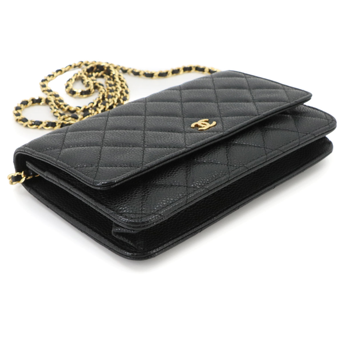 Matelasse Chain Wallet Leather Black A33814 Purse