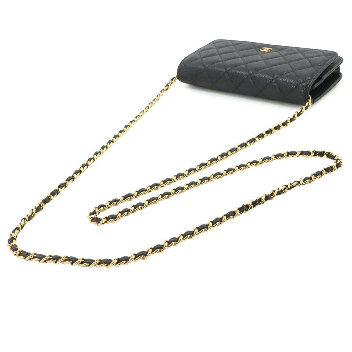 Matelasse Chain Wallet Leather Black A33814 Purse