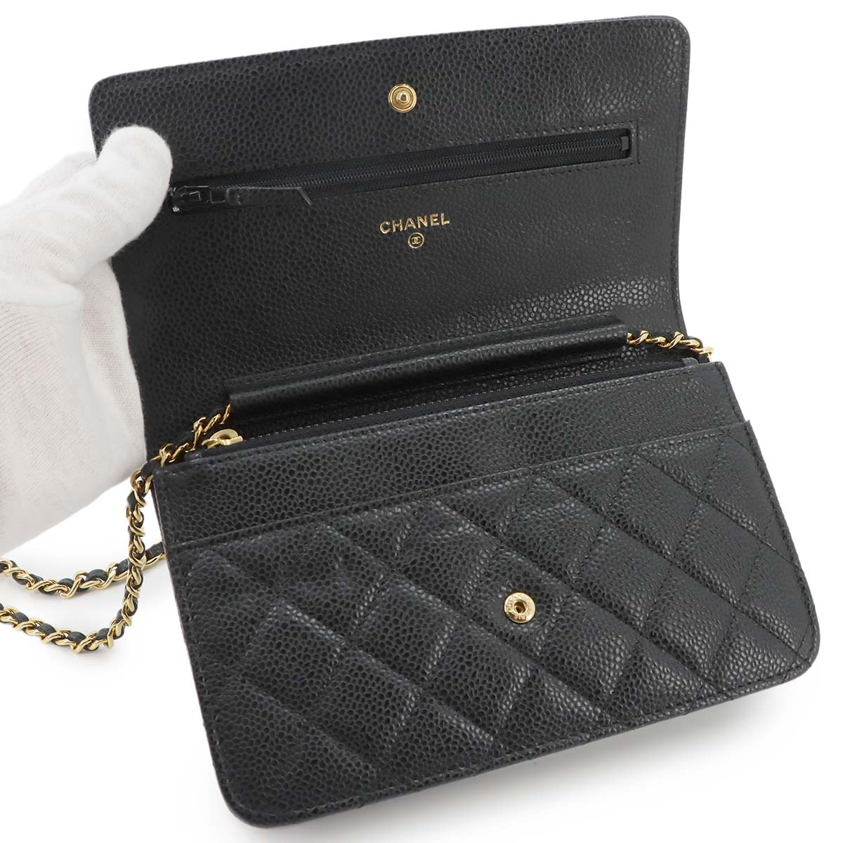 Matelasse Chain Wallet Leather Black A33814 Purse