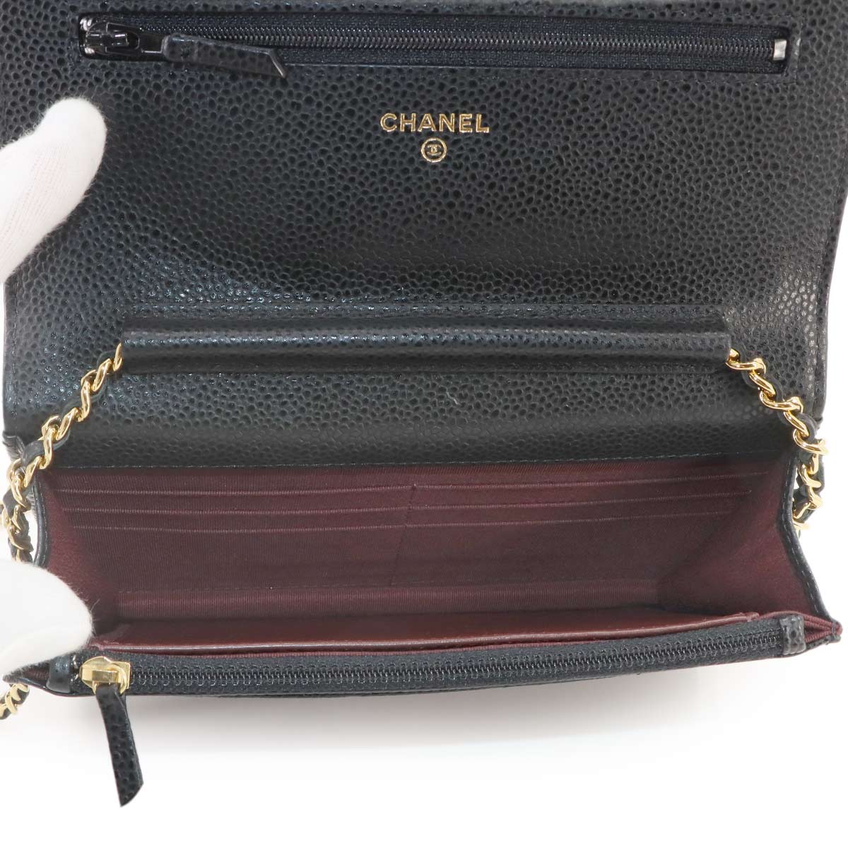 Matelasse Chain Wallet Leather Black A33814 Purse