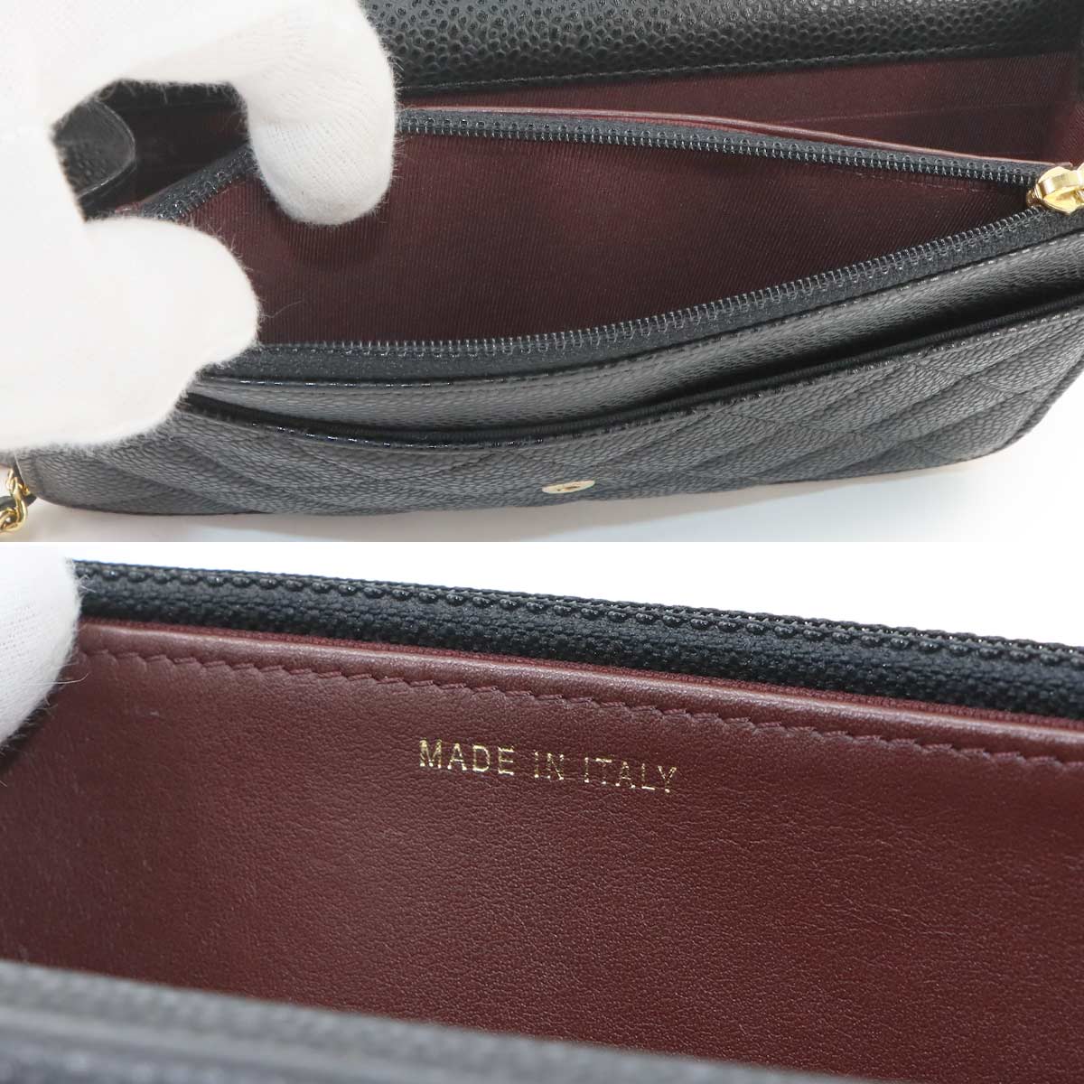 Matelasse Chain Wallet Leather Black A33814 Purse