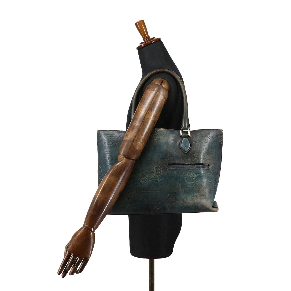 Calligraphy Toujours Tote Bag Venezia Leather Blue Purse