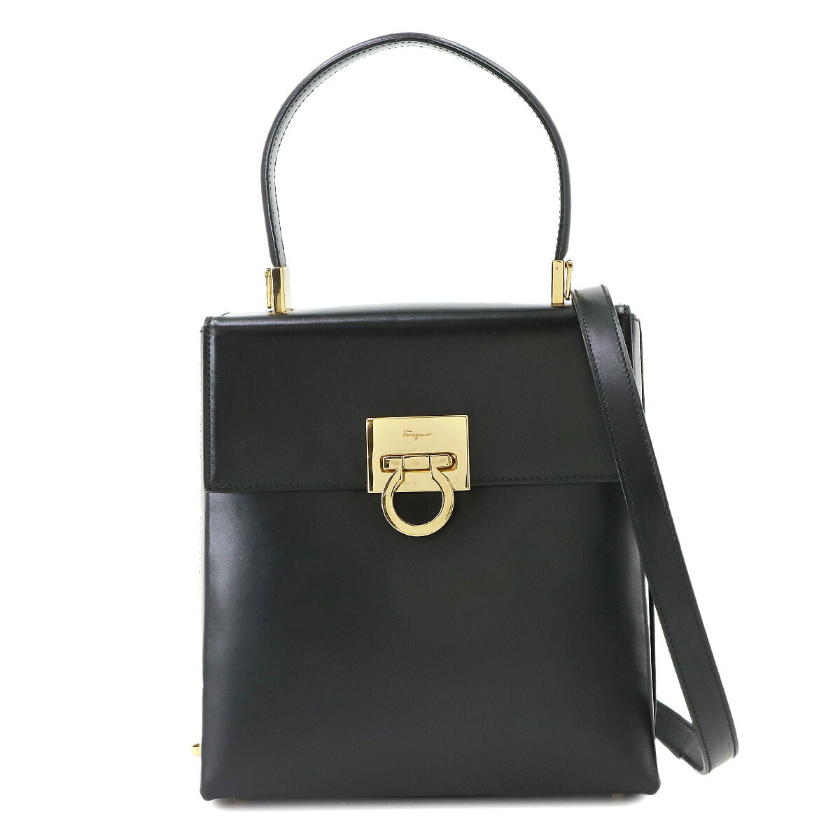 Gancini Hand Shoulder Bag Leather Black 218658