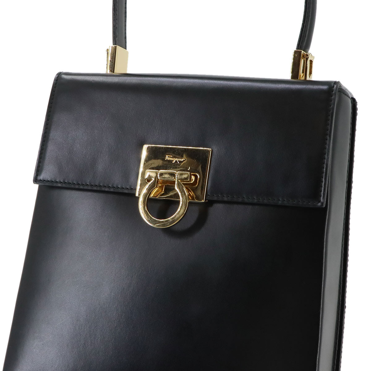 Gancini Hand Shoulder Bag Leather Black 218658