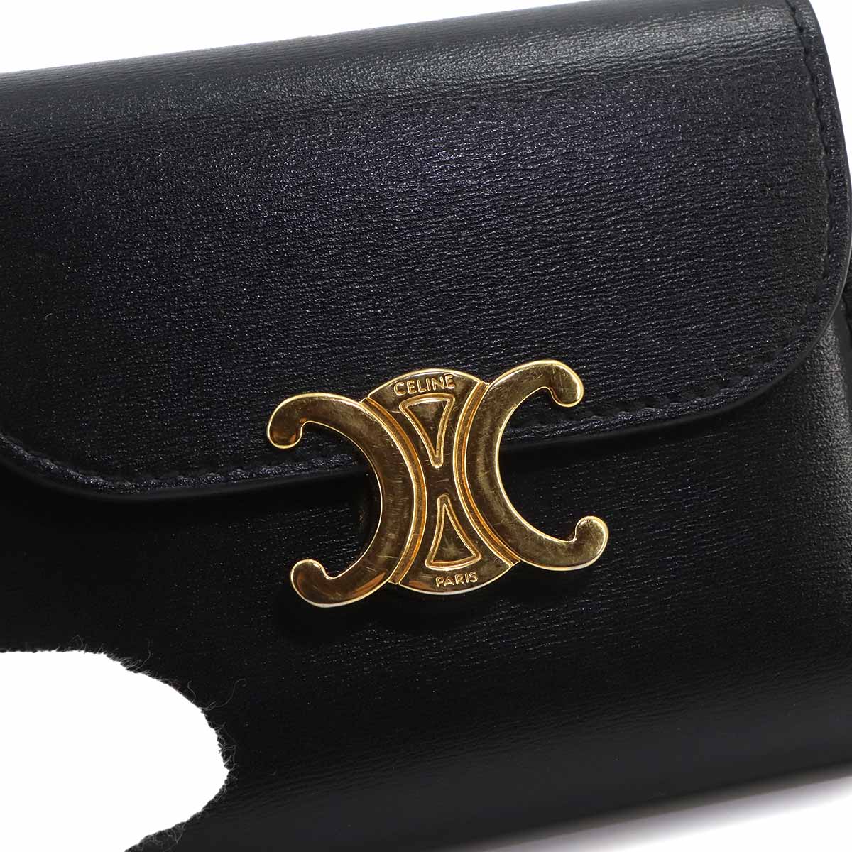 Triomphe Compact Wallet Leather Black 10D783DPV