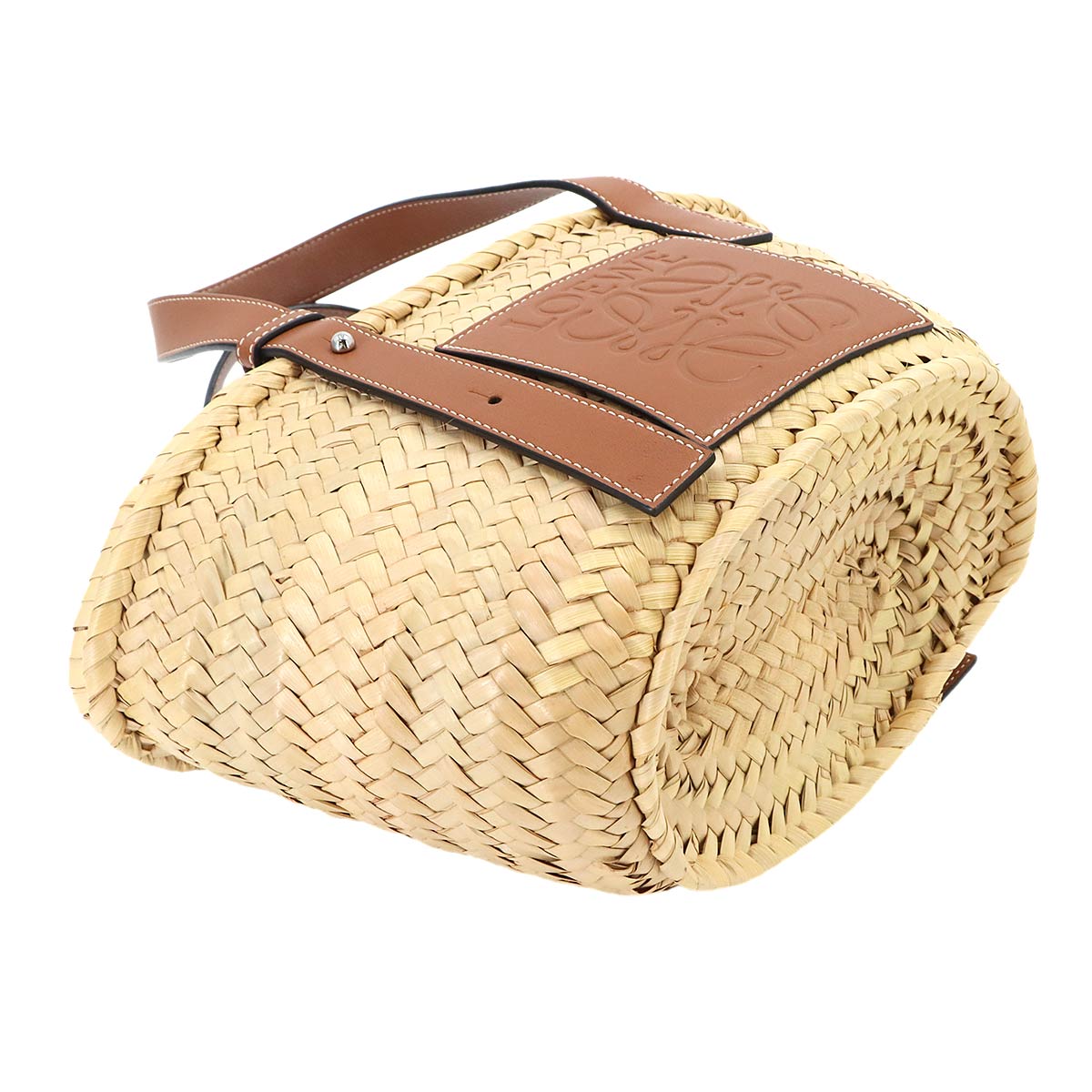 Basket Bag Small Palm Leaf Leather Natural Tan Purse Brown
