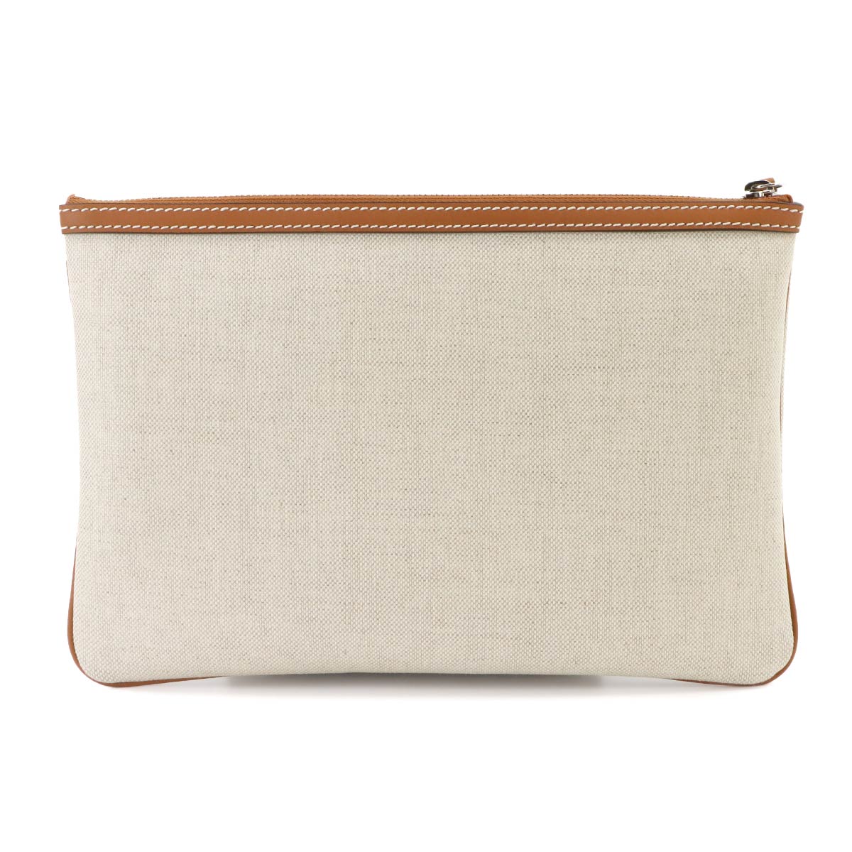 Clutch Bag Canvas Leather Beige Brown 777165 Purse