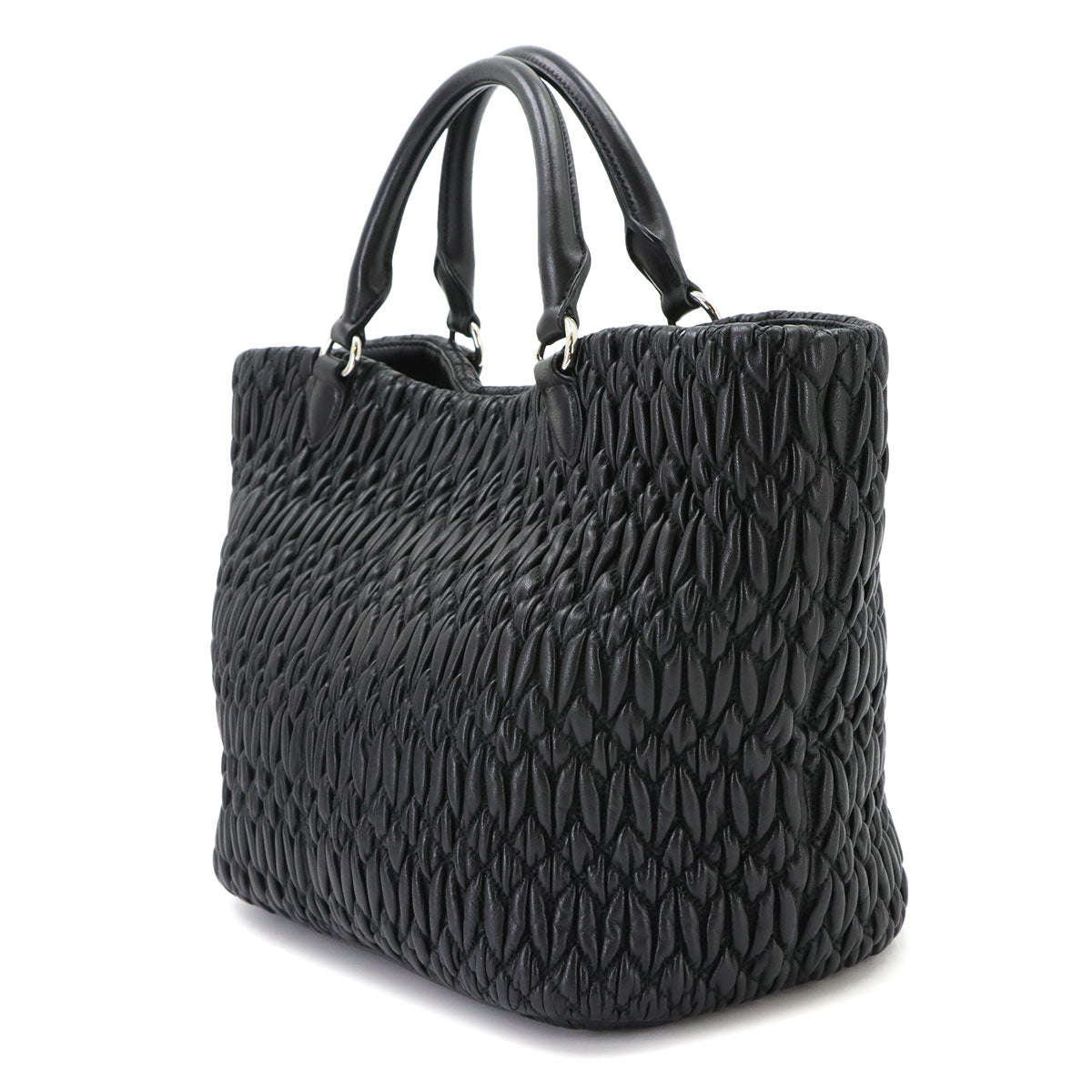 Matelasse Hand Chain Shoulder Bag Leather Black