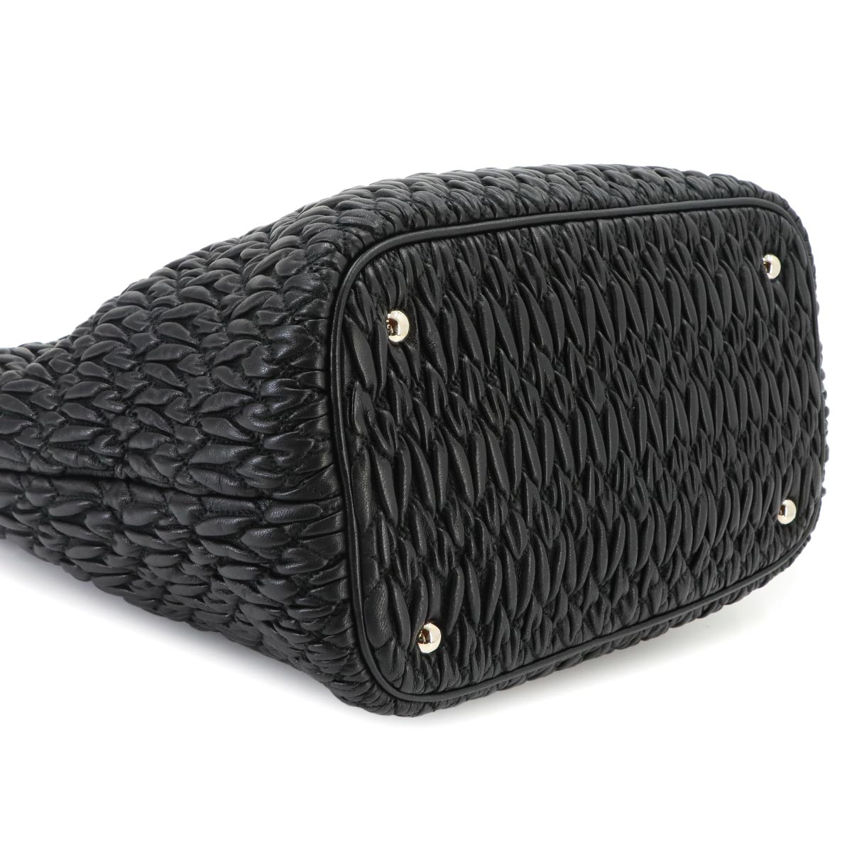 Matelasse Hand Chain Shoulder Bag Leather Black