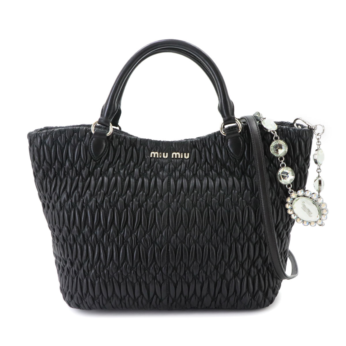 Matelasse Hand Chain Shoulder Bag Leather Black
