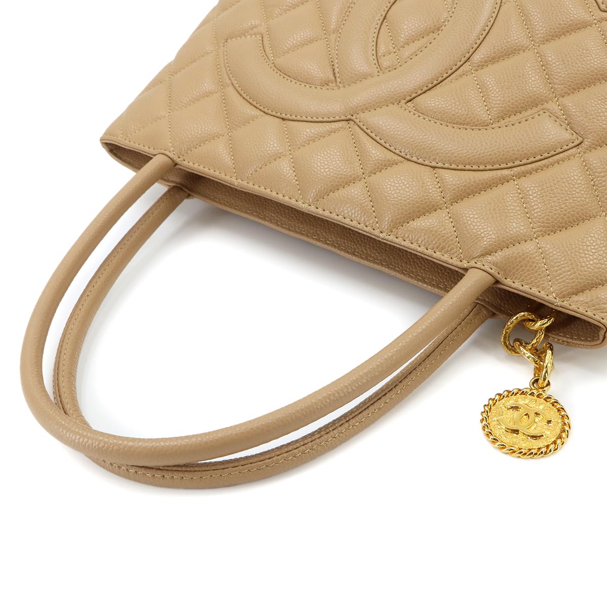 Medallion Tote Bag Leather Beige A01804 Coco Logos