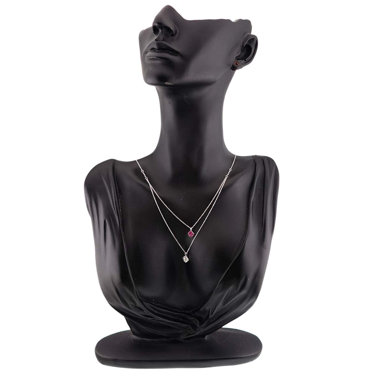 Ruby 0.22ct Diamond 0.30ct Necklace 18K WG White Gold 750