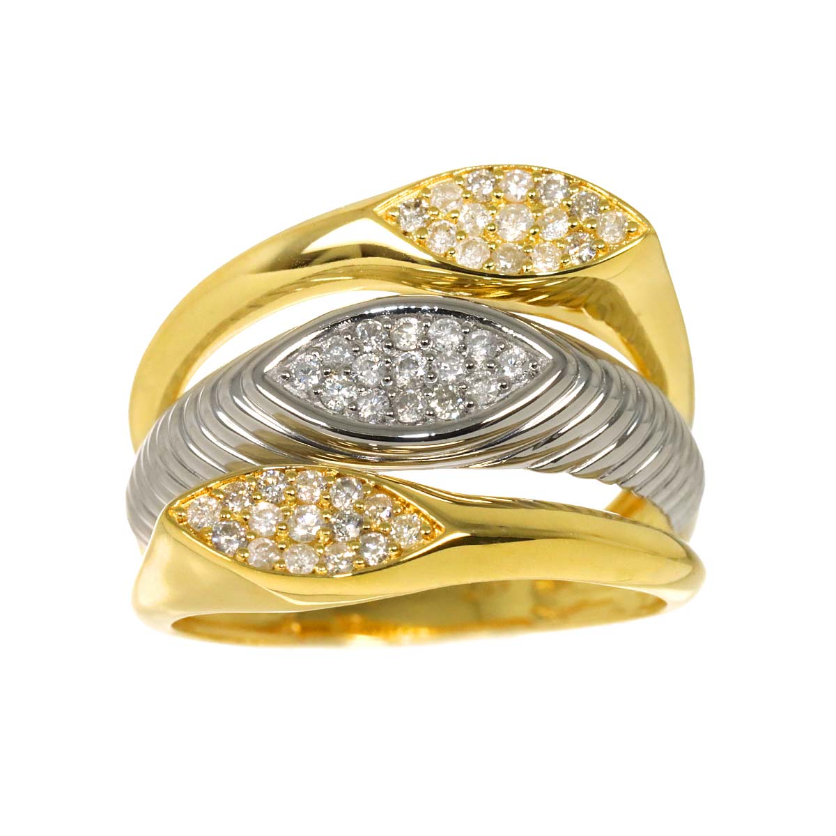Diamond 0.35ct Ring 18K YG Pt Yellow Gold 750 Platinum Size6(US)