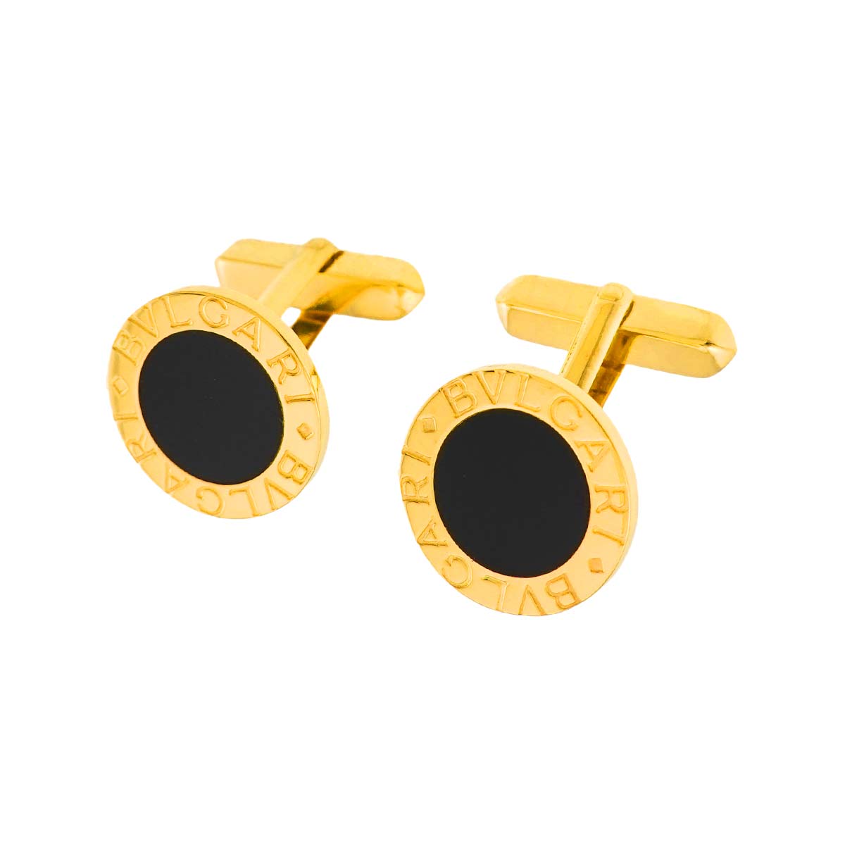 Double logo Onyx Cufflinks 18K Yellow Gold 750