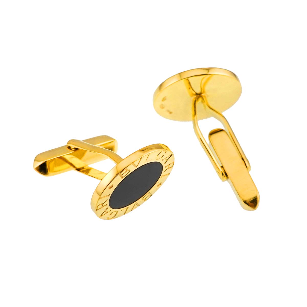 Double logo Onyx Cufflinks 18K Yellow Gold 750