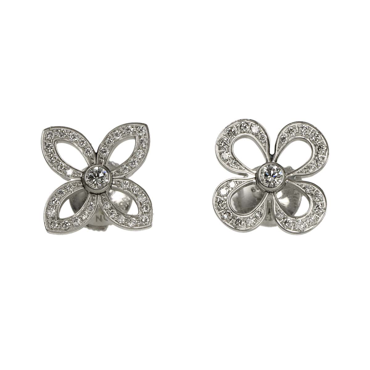 Diamond Flower Earrings Pierced 18K White Gold 750