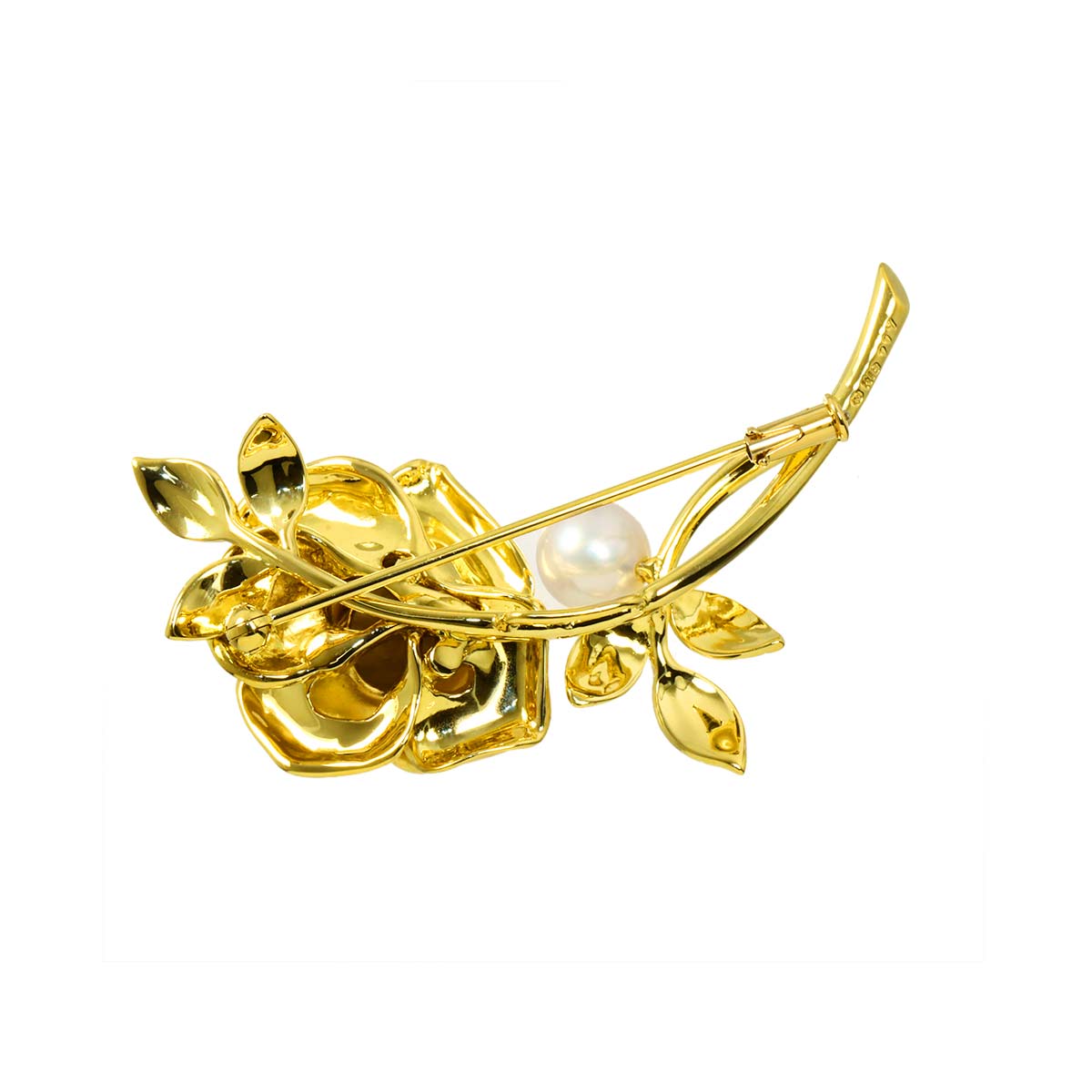 Akoya pearl 7.3mm Diamond Brooch 18K Yellow Gold 750