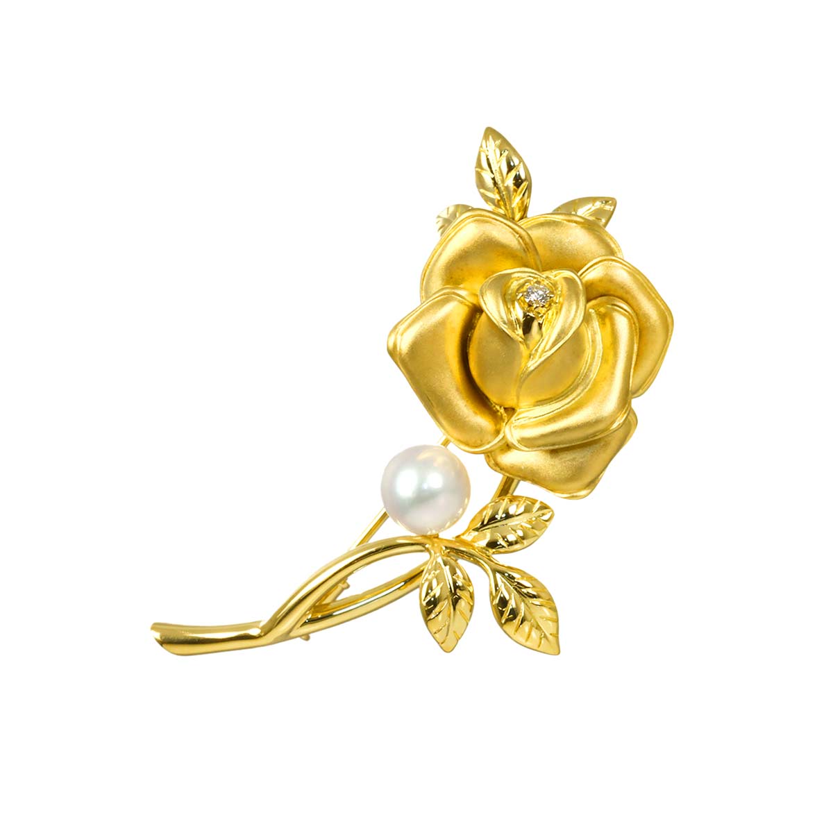 Akoya pearl 7.3mm Diamond Brooch 18K Yellow Gold 750