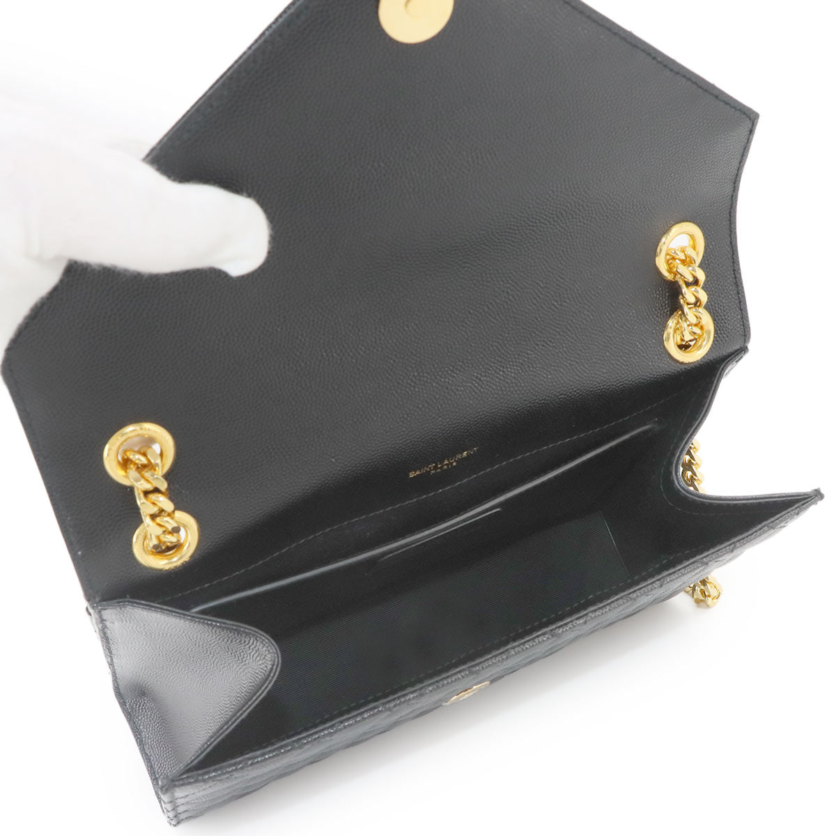 Envelope Medium Chain Shoulder Bag Leather Black 600185