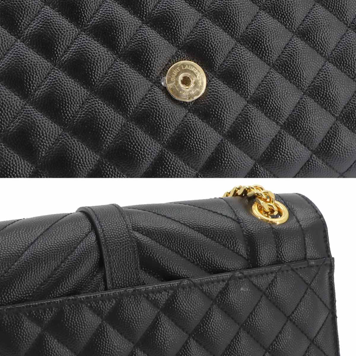 Envelope Medium Chain Shoulder Bag Leather Black 600185