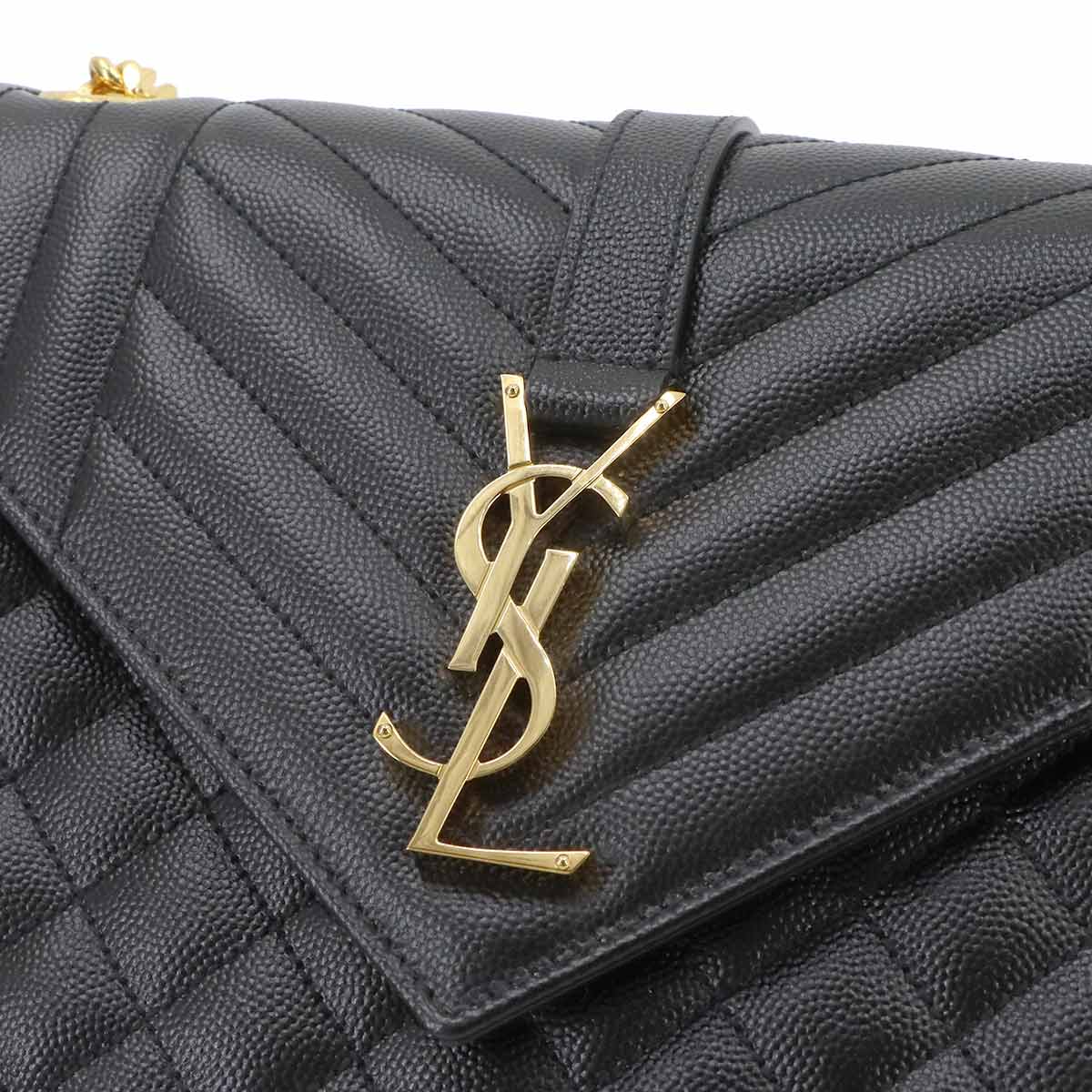 Envelope Medium Chain Shoulder Bag Leather Black 600185