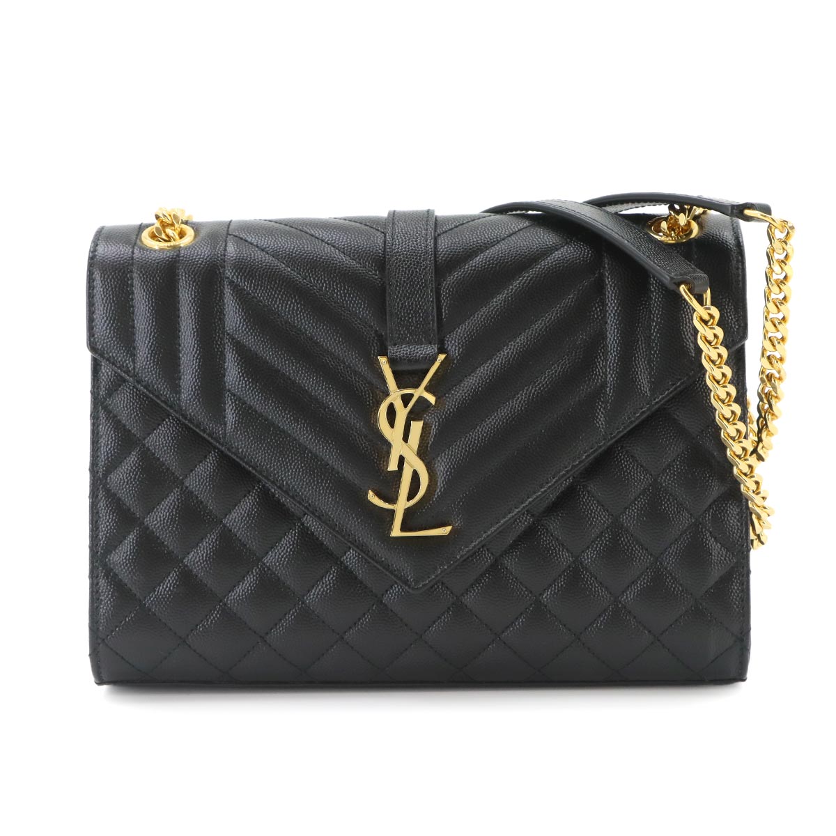 Envelope Medium Chain Shoulder Bag Leather Black 600185