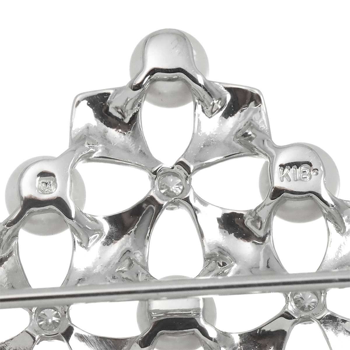 Akoya Pearl 4.1-4.0mm Diamond Brooch 18K White Gold 750