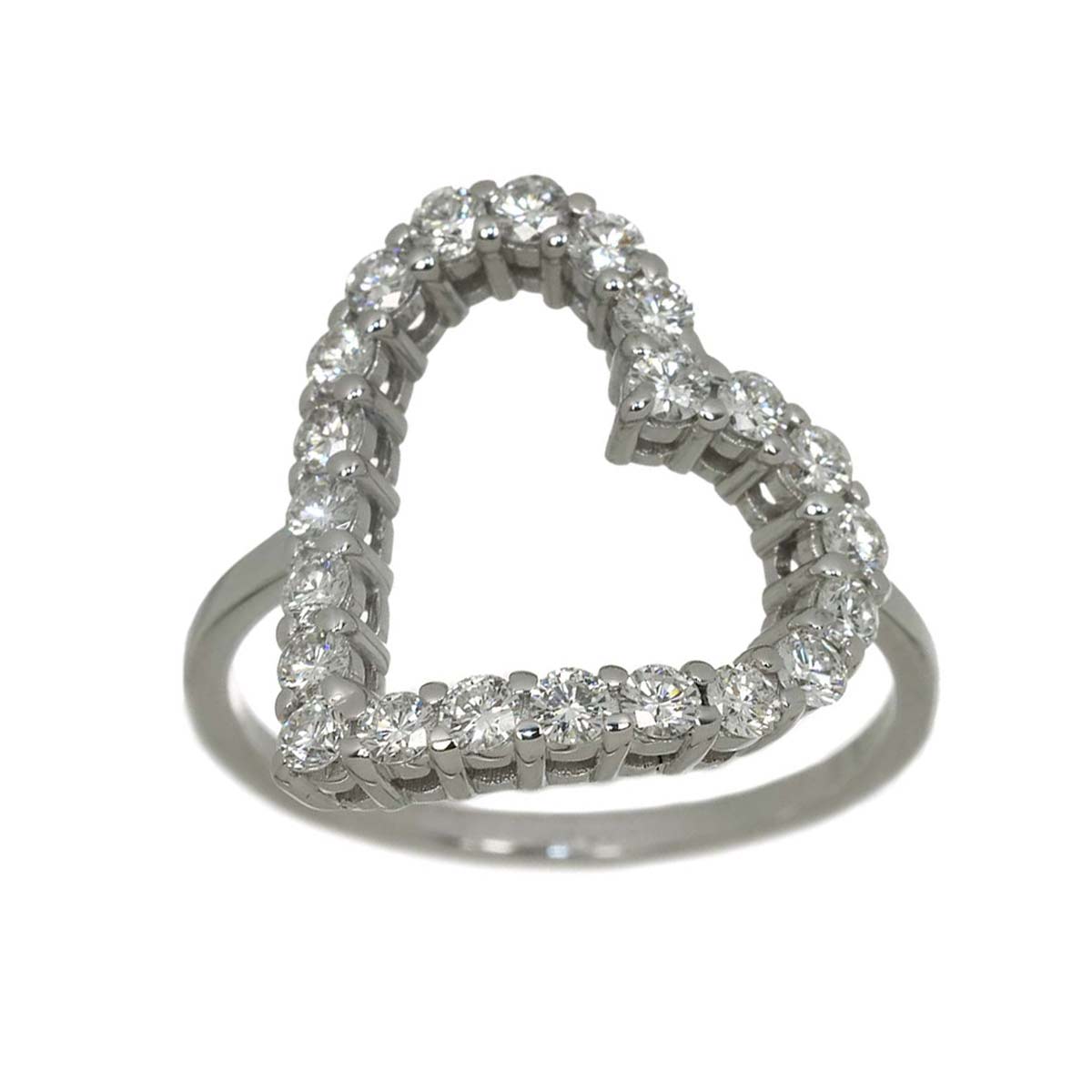 Heart Ring Diamond 18K K18 WG 750 size9 4.75-5(US)