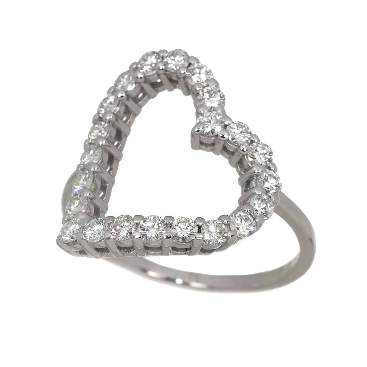 Heart Ring Diamond 18K K18 WG 750 size9 4.75-5(US)