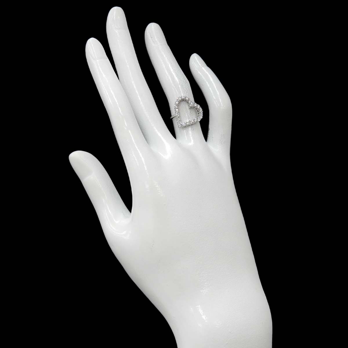 Heart Ring Diamond 18K K18 WG 750 size9 4.75-5(US)
