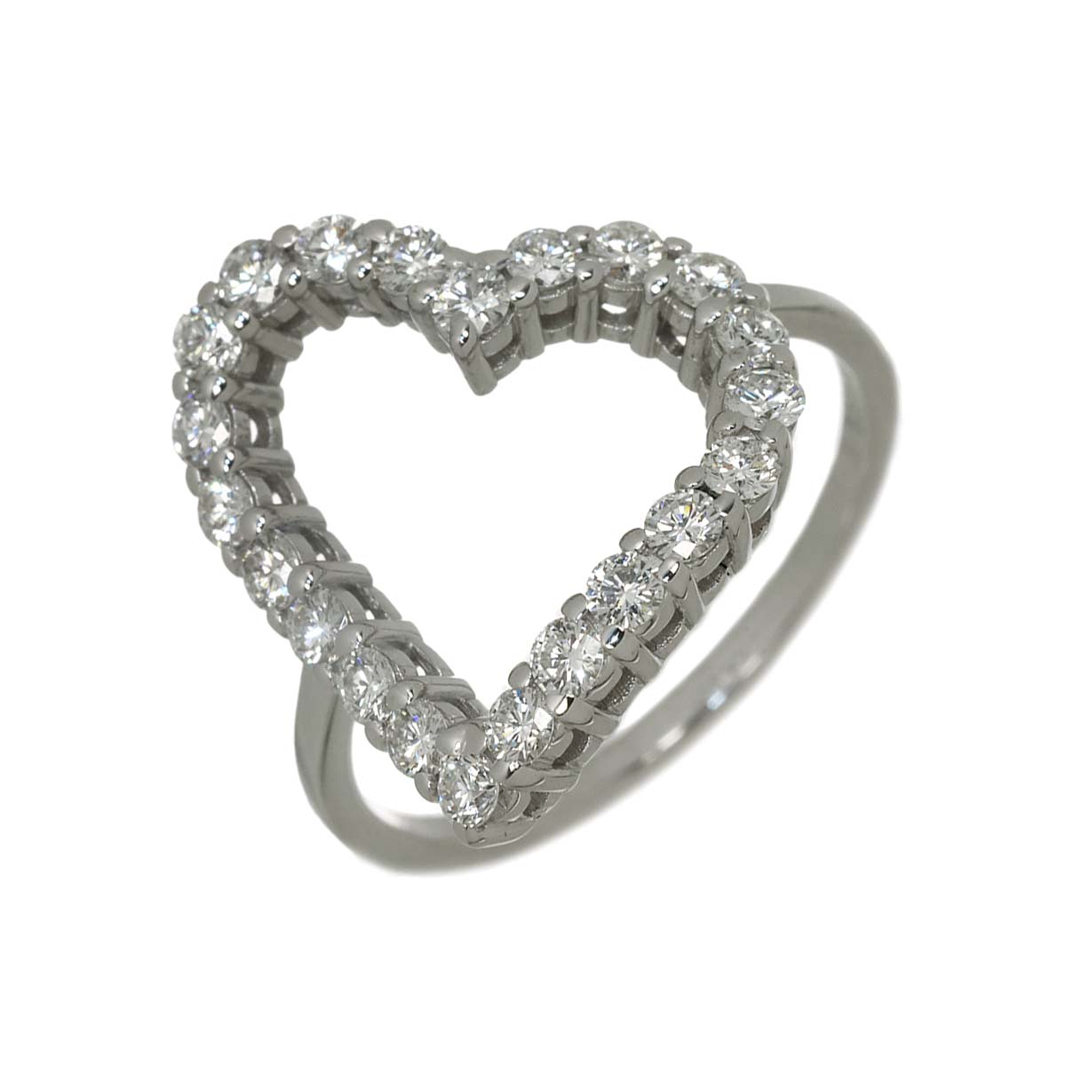 Heart Ring Diamond 18K K18 WG 750 size9 4.75-5(US)