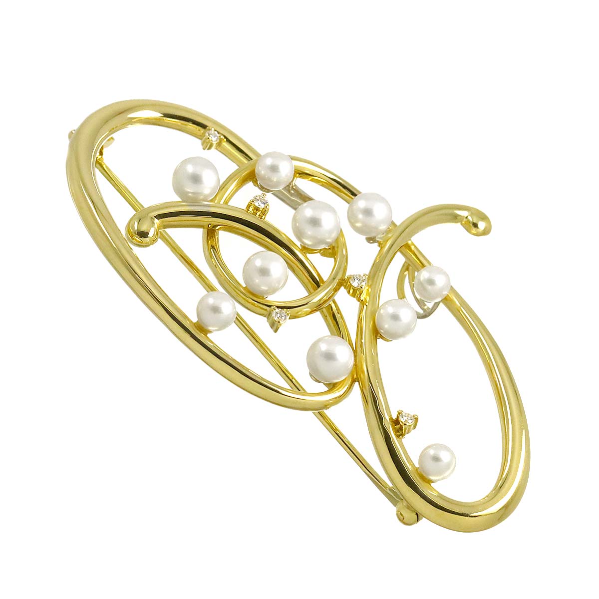 Baby Pearl Diamond 0.07ct Brooch 18K Yellow Gold 750