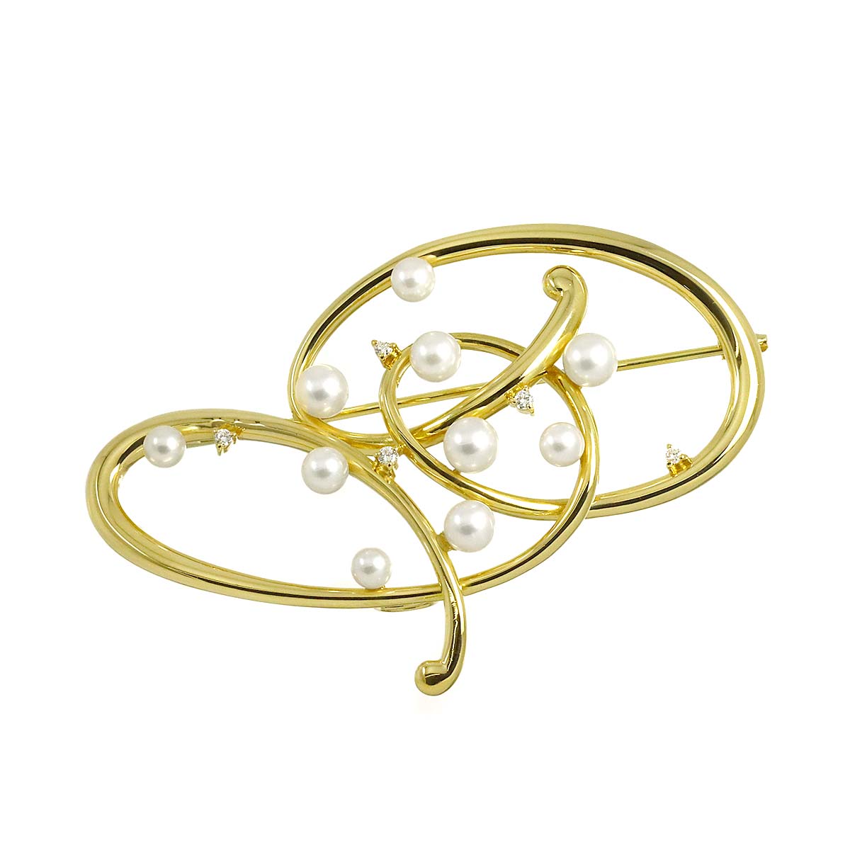 Baby Pearl Diamond 0.07ct Brooch 18K Yellow Gold 750