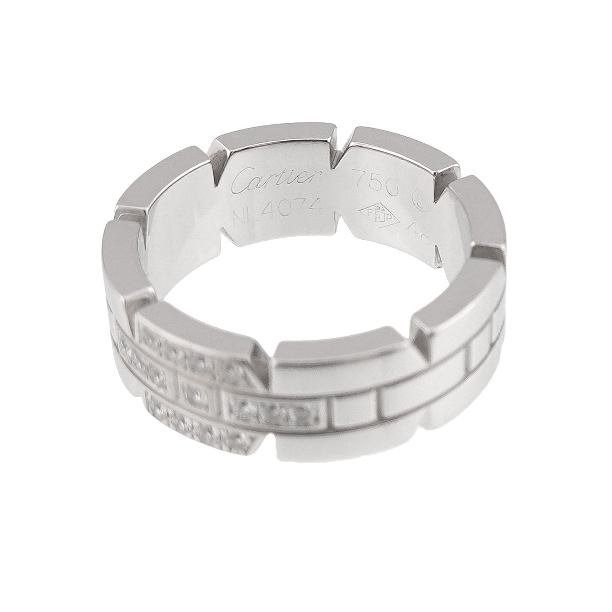 Tank Ring Diamond 18K White Gold 750 size48 4-4.5(US)