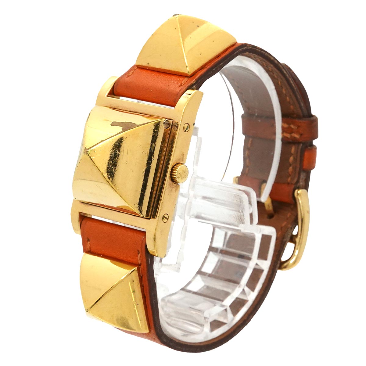 Medor Vintage pyramid Gold studs Quartz White Dial Ladies