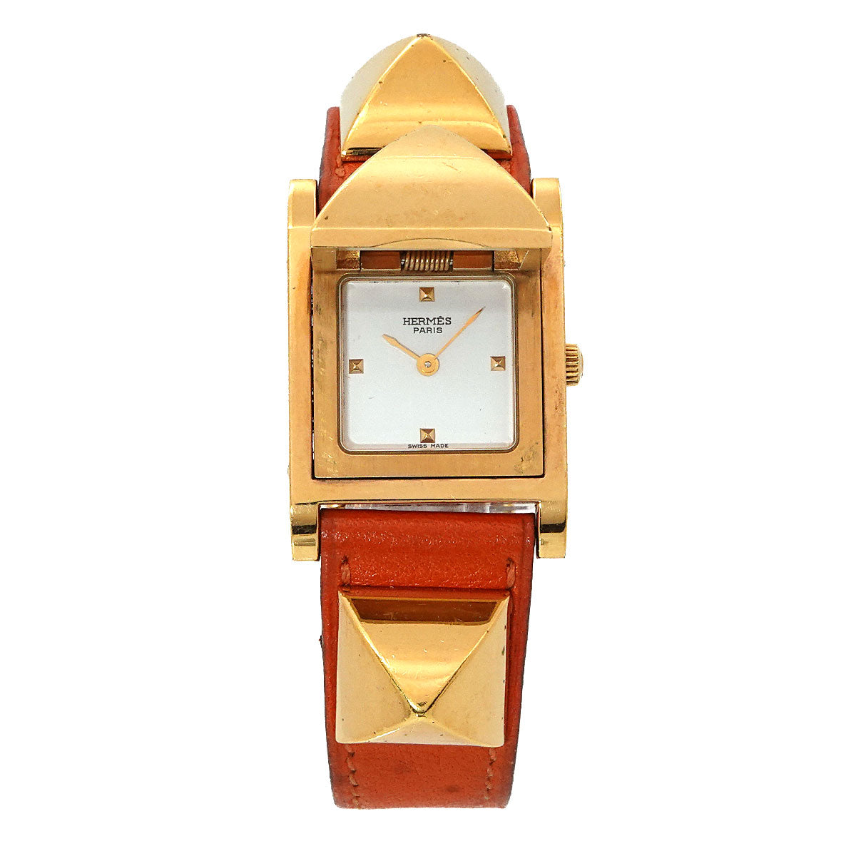 Medor Vintage pyramid Gold studs Quartz White Dial Ladies