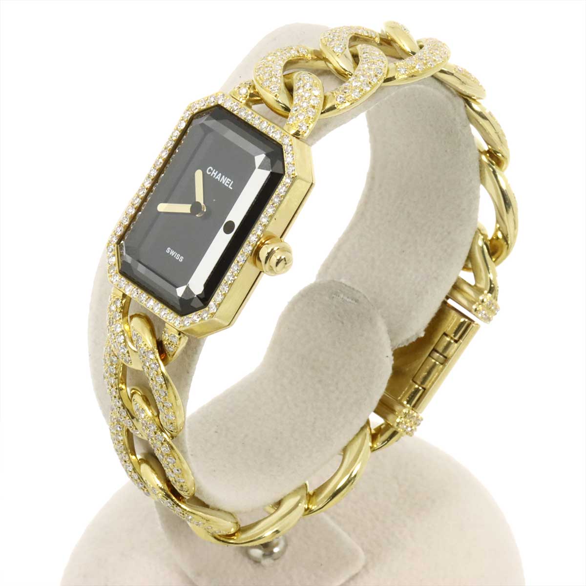 Premiere L H0114 Bezel Diamond 750 YG Quartz Black Dial Ladies