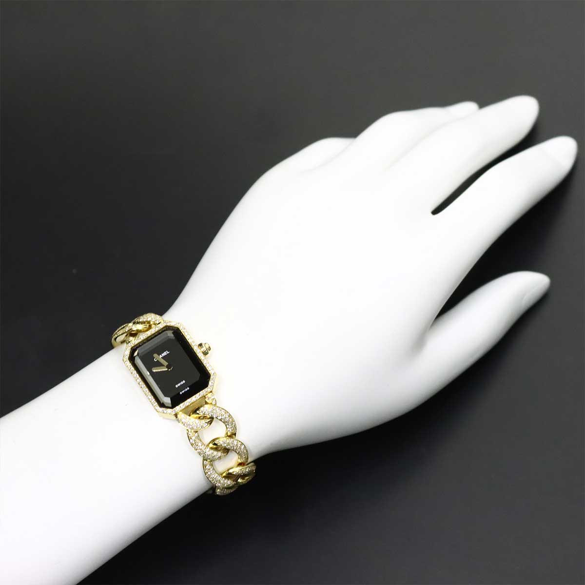 Premiere L H0114 Bezel Diamond 750 YG Quartz Black Dial Ladies