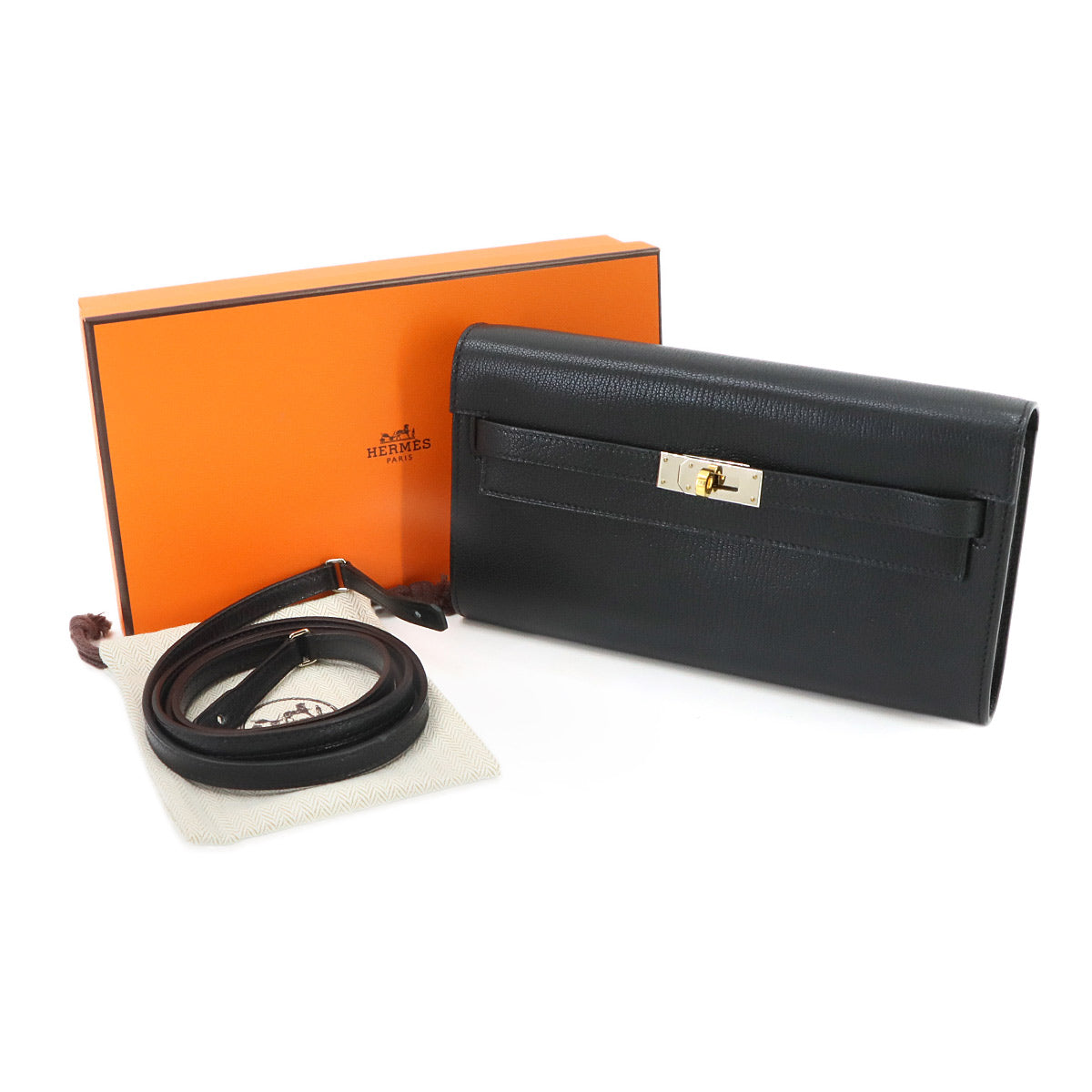 Kelly To Go Shoulder Wallet Chevre Chamkila Black Purse