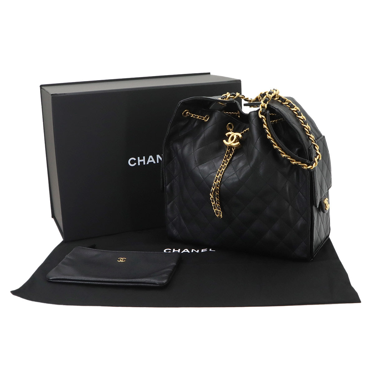CHANEL 25 Chain Shoulder Bag Leather Black AS5311