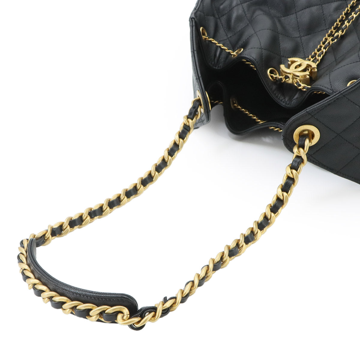 CHANEL 25 Chain Shoulder Bag Leather Black AS5311